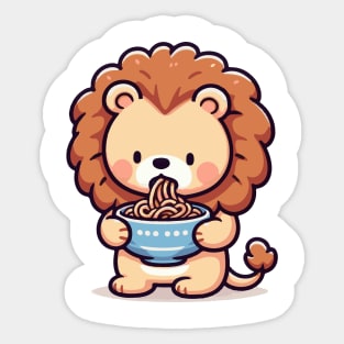 Cute lion Holding a bowl of ramen. Sticker